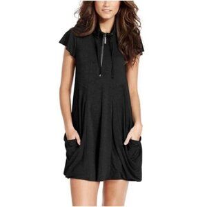 Kensie Dress Women M Black Casual Quarter Zip Soft Short Sleeve Cover Up Stretch